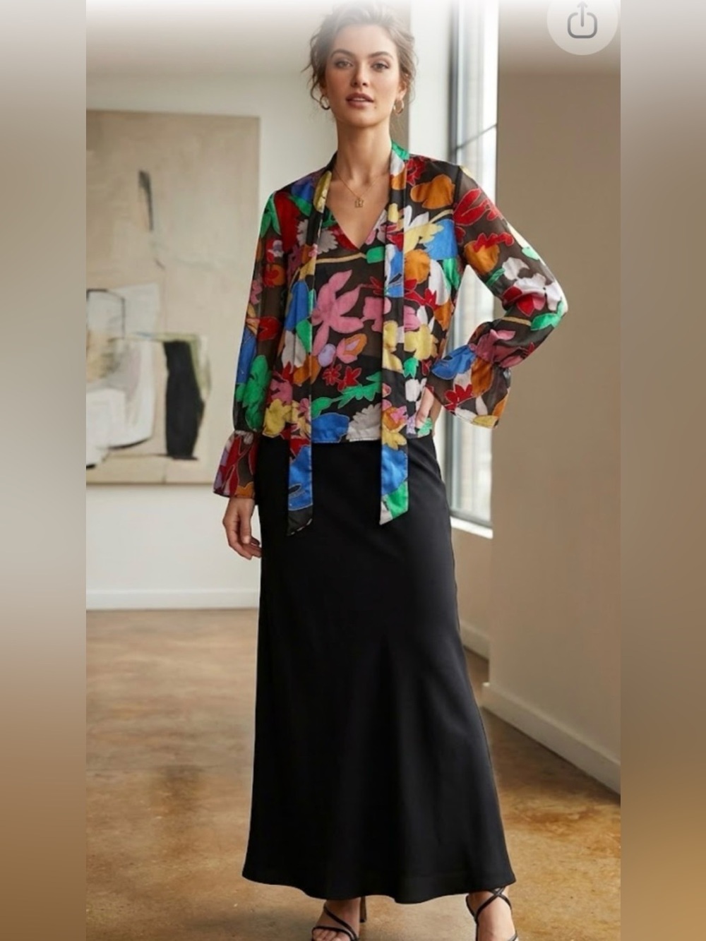 Alice + Olivia Silk Blend Floral Tie Neck Blouse Sheer Burnout Tops S